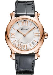 Chopard Happy Sport Medium Automatic 36mm - 274808-5001 - Ladies watch with diamonds, champagne dial and alligator leather strap
