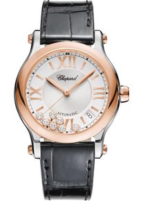 Chopard Happy Sport Medium Automatic 36mm - 278559-6001 - Ladies watch with diamonds, silver dial and alligator leather strap