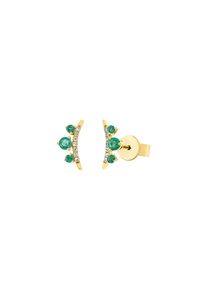 Emerald stud earrings 2x 0.1 ct with 14 diamonds 2x 0.02 ct, H/SI1 in 750 yellow gold