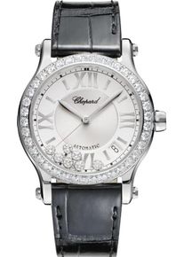 Chopard Happy Sport Medium Automatic 36mm - 278559-3003 - Ladies watch with diamonds, silver dial and alligator leather strap