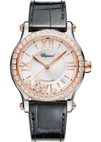 Chopard Happy Sport Medium Automatic 36mm - 278559-6003 - Ladies watch with diamonds, white dial and alligator leather strap