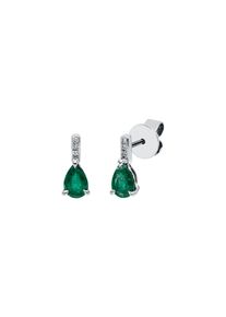 Emerald stud earrings 2x 0.37 ct with 6 diamonds 2x 0.01 ct, G/SI1 in 750 white gold