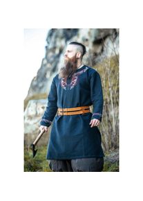 Leonardo Carbone Tunica vichinga nero-rossa "Snorri" con ricamo a mano in stile Urnes XXL
