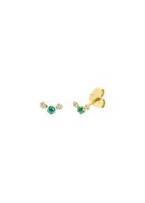 Emerald stud earrings 2x 0.03 ct with 4 diamonds 2x 0.025 ct, G/SI1 in 750 yellow gold
