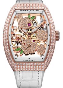 Franck Muller Vanguard Rose Skeleton 42,3 x 32mm - V-32-S6-SQT-ROSE-D-MVT-D-(BC)-5N - Ladies' watch with diamonds, multicolored dial