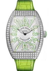 Franck Muller Vanguard Quartz 34,4 x 26mm - V-26-QZ-D-(VE)-AC-BLC-ALLGREEN - Ladies' watch with diamonds, silver-colored dial and alligator leather