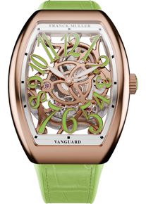 Franck Muller Vanguard Skeleton Slim 46.3 x 35mm - V35SATSQT5NVE - Ladies watch with multicolor dial and alligator leather strap