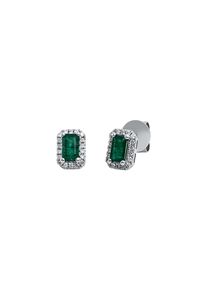 Emerald stud earrings 2x 0.245 ct with 36 diamonds 2x 0.065 ct, G/SI1 in 750 white gold