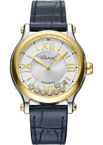 Chopard Happy Sport Automatic 36mm - 278559-4001 - Ladies watch with diamonds, silver dial and alligator leather strap
