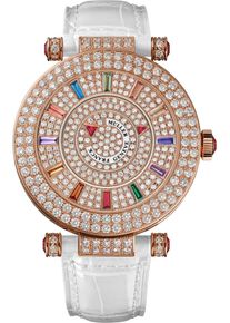 Franck Muller Double Mystery 39mm - 39DMCOLDRMD2RCD5NALLBL - Ladies watch with diamonds, rose gold dial and alligator leather strap