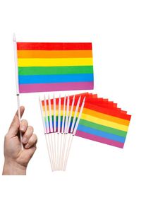 PHENO FLAGS Rainbow Hand Flag - Rainbow Flag 12.7 x 20.32 cm - 30cm flagpole - 10 hand flags per set - 75D polyester fabric