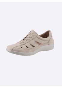 Dames Veterschoen van nubuckleer in beige ,maat 37, Witt, 100% Nubuckleer