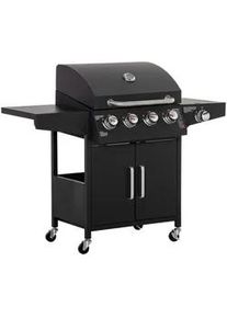Outsunny Gasgrill BBQ mit 3 Brennern je 3 kw mobiler Grillwagen mit 4 Rädern Metall Schwarz 132,4cm x 55cm x 109cm , 55x109x132.4 cm , Grills & Outdoor-Küchen, Gasgrills