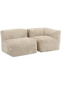 I.C.O.N. icon Sitzsack-Sofa 2-tlg.: Ecksessel, Sessel , Beige , Textil , 450x68x100 cm , Wohnzimmer, Hocker, Sitzsäcke, XXL Sitzsäcke