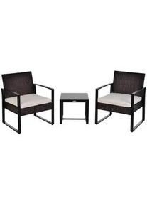 Outsunny Rattan Gartenmöbel Set mit Kissen Garten Braun+Creme , Kunststoff , Gartenmöbel, Gartenmöbel-Sets