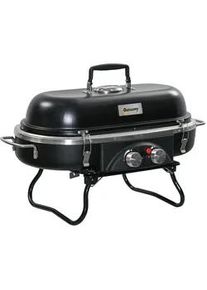 Outsunny Gasgrill inkl 2 Edelstahl-Brenner , Schwarz , Metall , 34.5x37x66 cm , Grills & Outdoor-Küchen, Gasgrills
