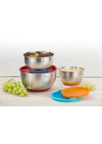 Genius Aufbewahrungsschüssel »® Schüssel-Set Mit Deckel, Edelstahl, 3-Teilig«, (Set, 3 Tlg.), Stapelbar bunt , 3-teiliges Schüssel-Set