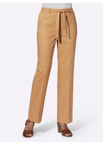 Dames Broek met persplooien en linnen in camel ,maat 36, WITT, 55% Linnen, 45% Katoen