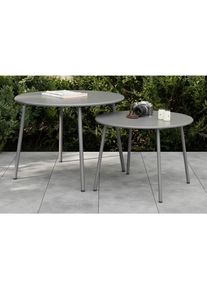 Ambia Garden Garten-Beistelltischset , Dunkelgrau , Metall , 2-teilig , rund , 50 cm , Gartenmöbel, Gartentische, Balkontische