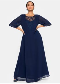 sheego Dames Avondjurk van chiffon, met kantinzet in marine ,maat 40, Witt, 100% Polyester. Inzet: 100% Polyester. Borduursel: 100% Katoen