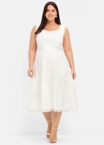sheego Dames Avondjurk met borduursel en parels in offwhite ,maat 40, Witt, 100% Polyester. Ruche: 100% Polyester. Onderrok: 100% Polyester