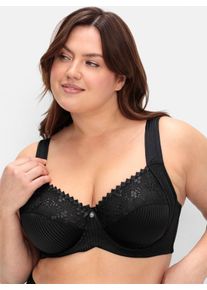 sheego Damen Minimizer-BH mit Bügel mit floraler Spitze und tonigen Streifen in schwarz ,Größe 120D, Witt, 82% Polyamid, 18% Elasthan. Netzmaterial: 90% 