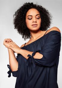 sheego Damen Strandkleid im Carmen-Look in marine ,Größe 42, Witt, 100% Viskose