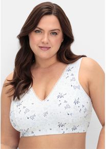 sheego Dames Beha zonder beugel met kantgarnering in wit gedessineerd ,maat 100D, Witt, 95% Katoen, 5% Elastan. Kant: 90% Polyamide, 10% Elastan