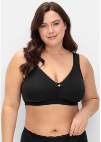 sheego Dames Steunbeha met kanten rand in zwart ,maat 100G, Witt, 95% Katoen, 5% Elastan. Kant: 90% Polyamide, 10% Elastan. Netmateriaal: 100% Polyamide