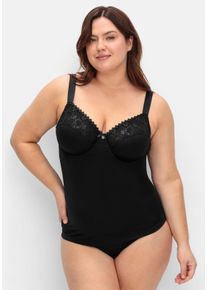sheego Dames Behahemd met kanten cups en strepen in zwart ,maat 100B, Witt, 82% Polyamide, 18% Elastan. Netmateriaal: 90% Polyamide, 10% Elastan