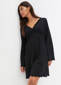 Nattkjole med blonde av økologisk bomull, svart, størrelse 36/38 (S), bonprix