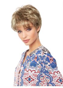 Dames Pruik Anna in blonde highlights ,maat 0, WITT, 100% Overig