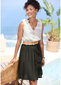 Lascana Dames Zomerjurk in crème/kaki ,maat 38, Witt, 100% Viscose