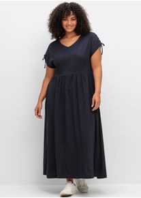 sheego Dames Jerseyjurk met tunnelkoord aan de mouwen in diepblauw ,maat 54, Witt, 50% Katoen, 50% Modal