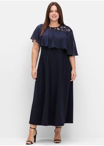 sheego Dames Avondjurk met cape van Chiffon in marine ,maat 40, Witt, 95% Polyester, 5% Elastan. Kant: 100% Polyimid. Ruche: 100% Polyester