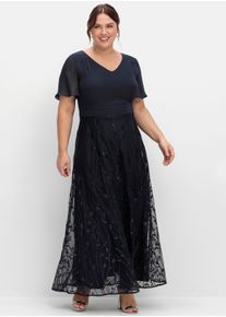 sheego Dames Avondjurk met borduursel en pailletten op de rok in diepblauw ,maat 40, Witt, 100% Polyester. Kant: 100% Polyester