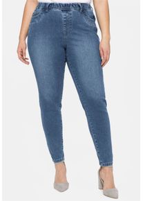 sheego Damen Jeggings mit Gürtelschlaufen in light blue-denim ,Größe 40, Witt, 76% Baumwolle, 22% Polyester, 2% Elasthan