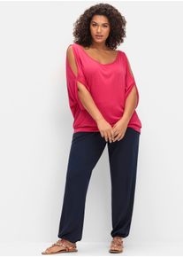 sheego Dames Jerseybroek met elastische boordjes aan de zoom in marine ,maat 40, Witt, 95% Viscose, 5% Elastan
