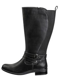 sheego Damen Weitschaftstiefel aus Leder, mit Stretch-Einsatz in schwarz ,Gr&ouml;&szlig;e 44, Witt, 100% Leder