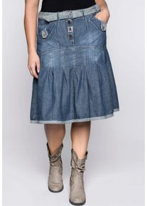 sheego by Joe Browns Damen Jeansrock mit Falten, in A-Linie in blue denim ,Größe 46, Witt, 100% Baumwolle