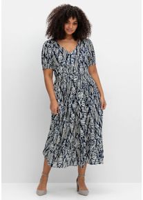 sheego by Joe Browns Dames Maxi-jurk met grafische print en volantzoom in bosbes gedessineerd ,maat 40, Witt, 100% Viscose