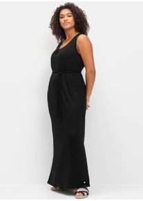 sheego Dames Maxi-jurk met bindceintuur in zwart ,maat 52, Witt, 95% Viscose, 5% Elastan