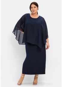 sheego Dames Avondjurk met vleermuismouwen in marine ,maat 40, Witt, 95% Polyester, 5% Elastan. Geweven stof: 100% Polyester