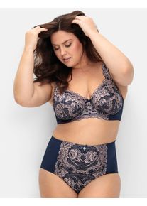 sheego Dames Beugelbeha met contrasterend kant in marine/roze ,maat 100B, Witt, 82% Polyamide, 18% Elastan. Kant: 90% Polyamide, 10% Elastan. Netmateriaal: 100% Polyamide