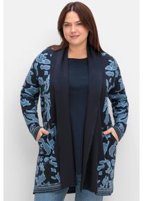 sheego Dames Lang vest met jacquardpatroon in diepblauw gedessineerd ,maat 40/42, Witt, 50% Viscose, 26% Polyamide, 24% Polyester