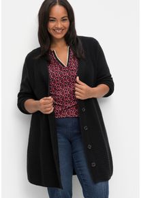 sheego Dames Lang vest in structuurmix in zwart ,maat 40/42, Witt, 50% Katoen, 50% Polyacryl