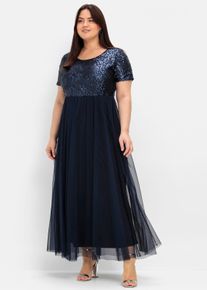 sheego Dames Avondjurk in A-lijn, met pailletten in marine ,maat 40, Witt, 100% Polyester