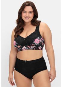 sheego Damen BH ohne Bügel mit Blüten-Print in schwarz-bedruckt ,Größe 115D, Witt, 82% Polyamid, 18% Elasthan. Spitze: 90% Polyamid, 10% Elasthan. 