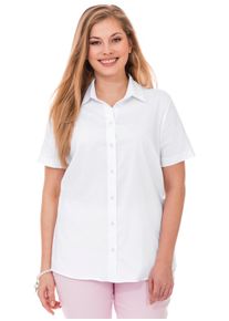 sheego Dames Stretchblouse met korte mouwen, licht getailleerd in wit ,maat 50, Witt, 70% Katoen, 27% Polyamide, 3% Elastan