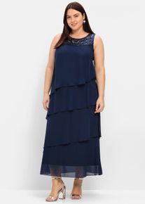 sheego Dames Avondjurk in laagjeslook, van chiffon in marine ,maat 40, Witt, 100% Polyester